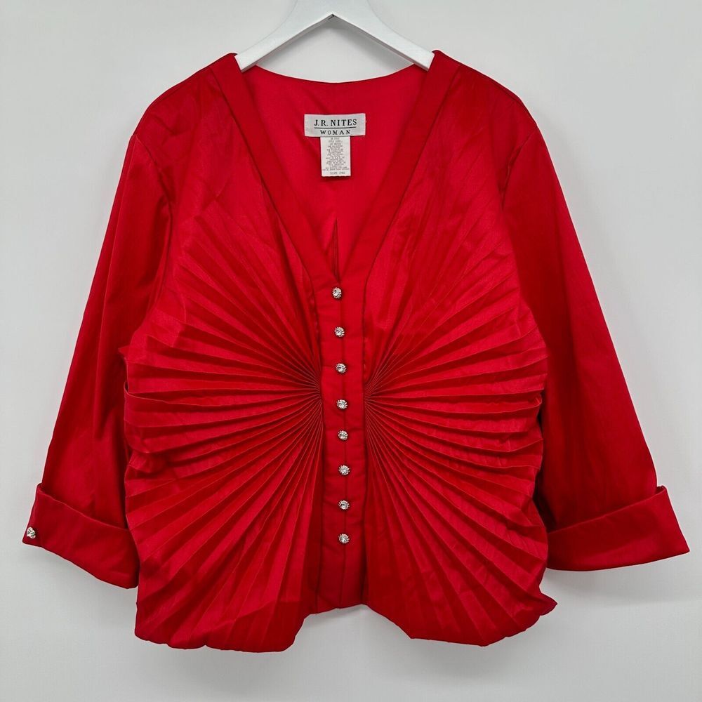 Vintage JR Nites Top Shirt Blouse Size 24W Stretch Accordion Pleat 3/4 Sleeve